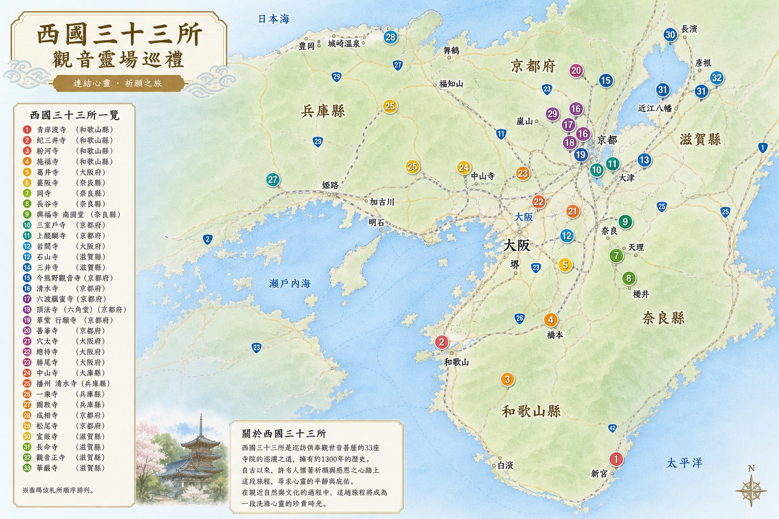 西國三十三所 觀音靈場巡禮地圖